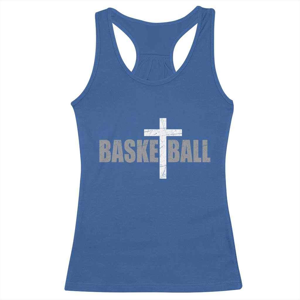 Christian Basketball Cross Racerback Tank Top Vintage Minimal Religious Faith