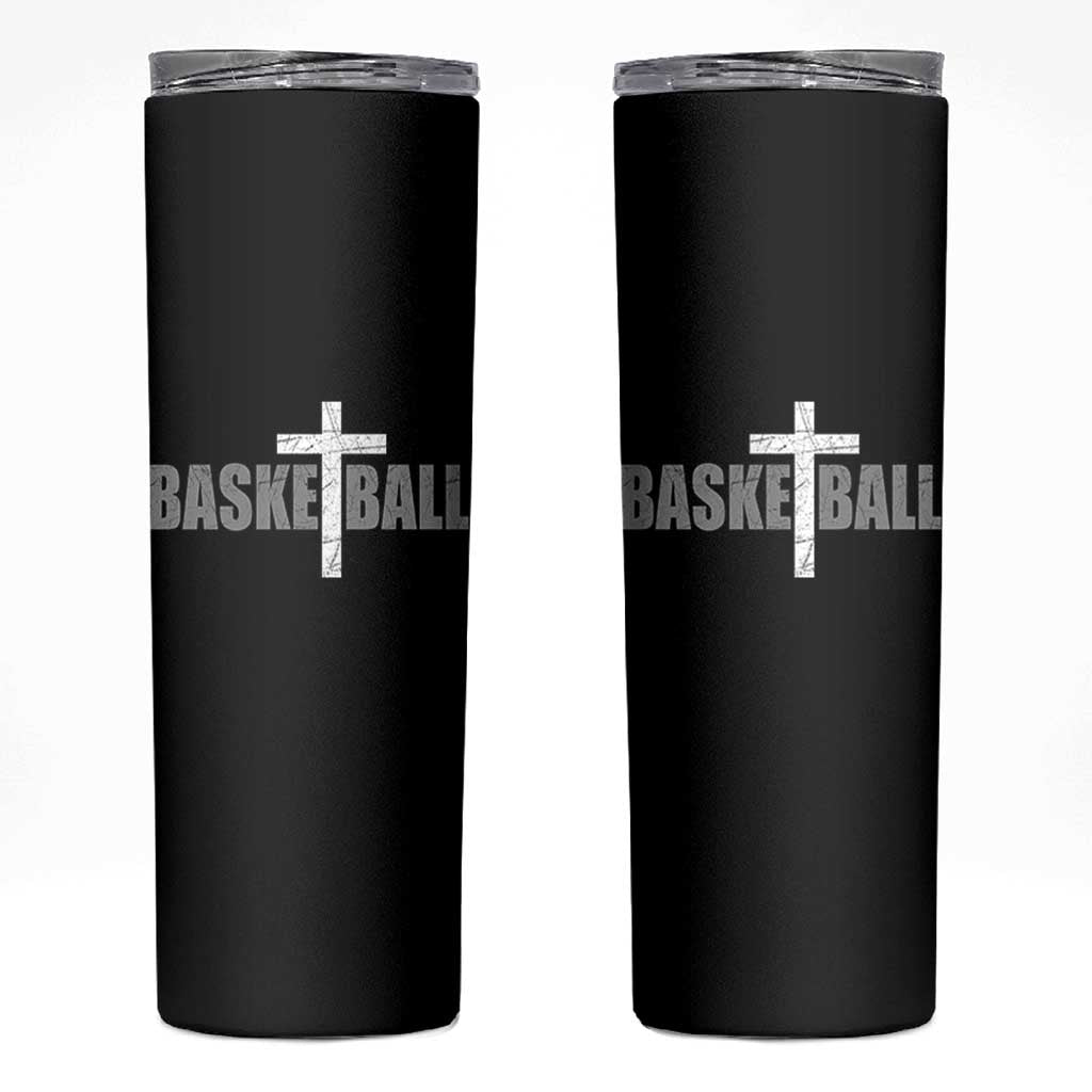 Christian Basketball Cross Skinny Tumbler Vintage Minimal Religious Faith