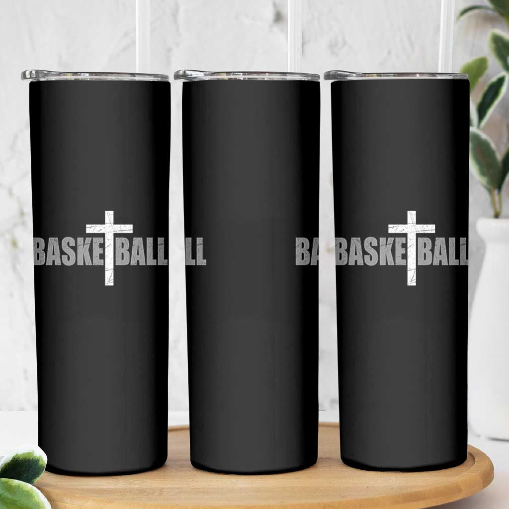 Christian Basketball Cross Skinny Tumbler Vintage Minimal Religious Faith