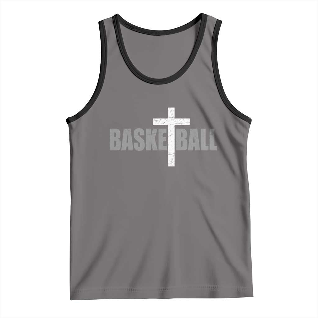 Christian Basketball Cross Tank Top Vintage Minimal Religious Faith
