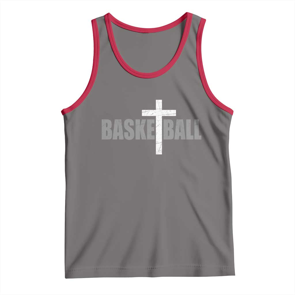 Christian Basketball Cross Tank Top Vintage Minimal Religious Faith