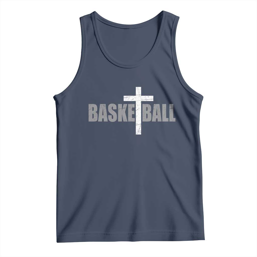 Christian Basketball Cross Tank Top Vintage Minimal Religious Faith