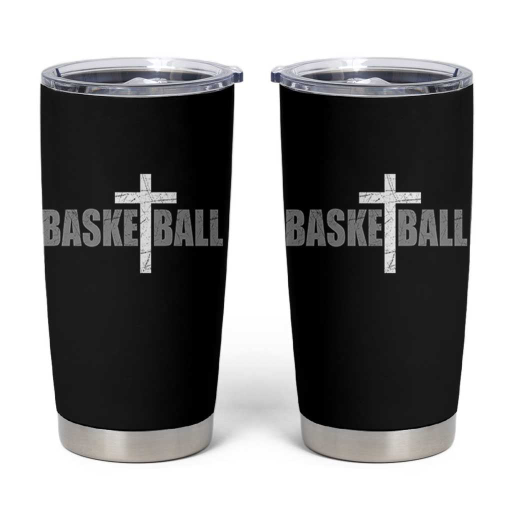 Christian Basketball Cross Tumbler Cup Vintage Minimal Religious Faith