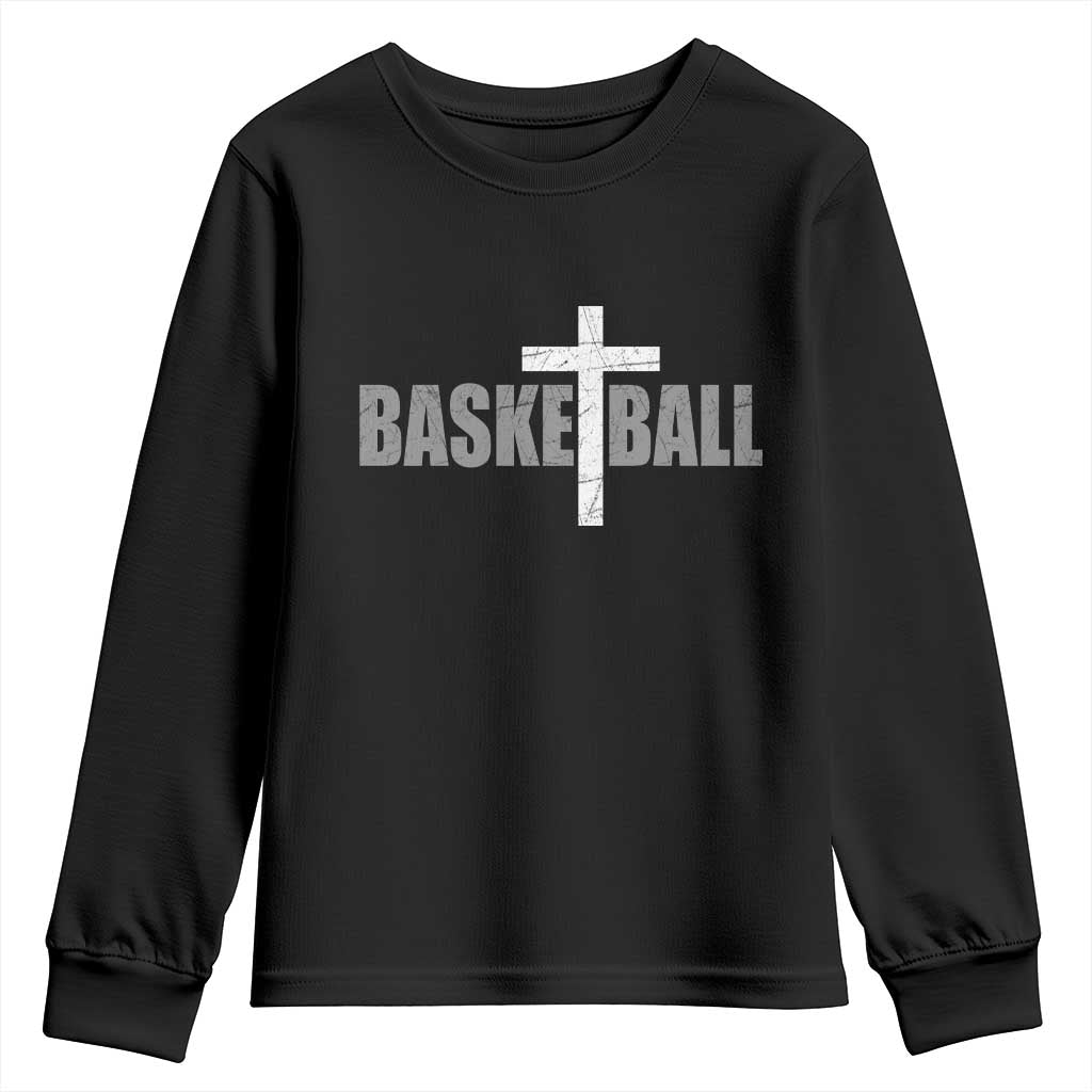 Christian Basketball Cross Youth Sweatshirt Vintage Minimal Religious Faith
