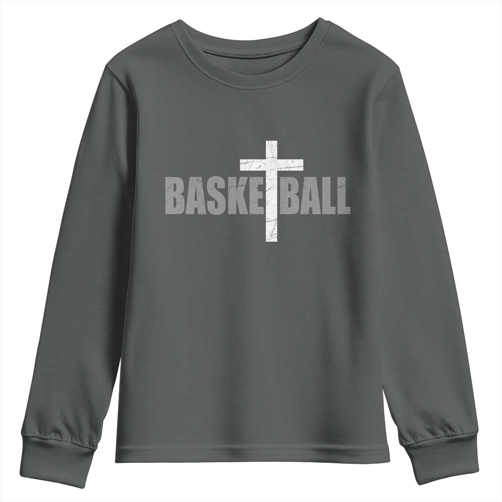 Christian Basketball Cross Youth Sweatshirt Vintage Minimal Religious Faith