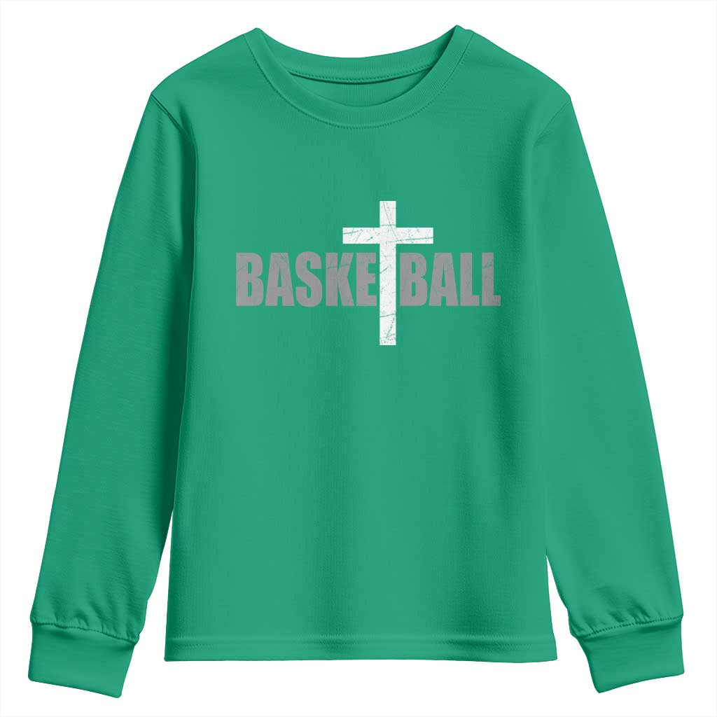 Christian Basketball Cross Youth Sweatshirt Vintage Minimal Religious Faith