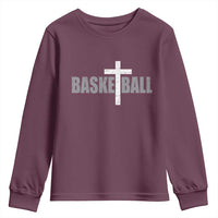 Christian Basketball Cross Youth Sweatshirt Vintage Minimal Religious Faith