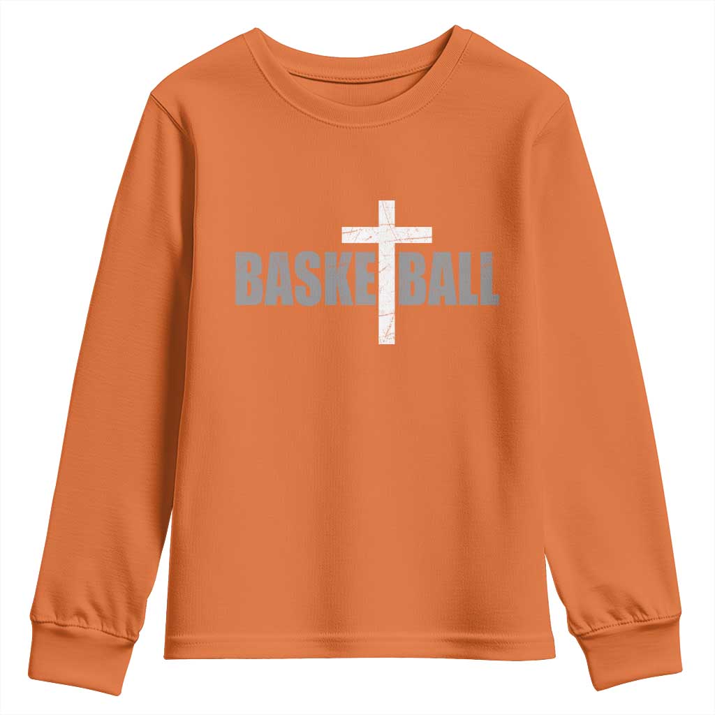 Christian Basketball Cross Youth Sweatshirt Vintage Minimal Religious Faith