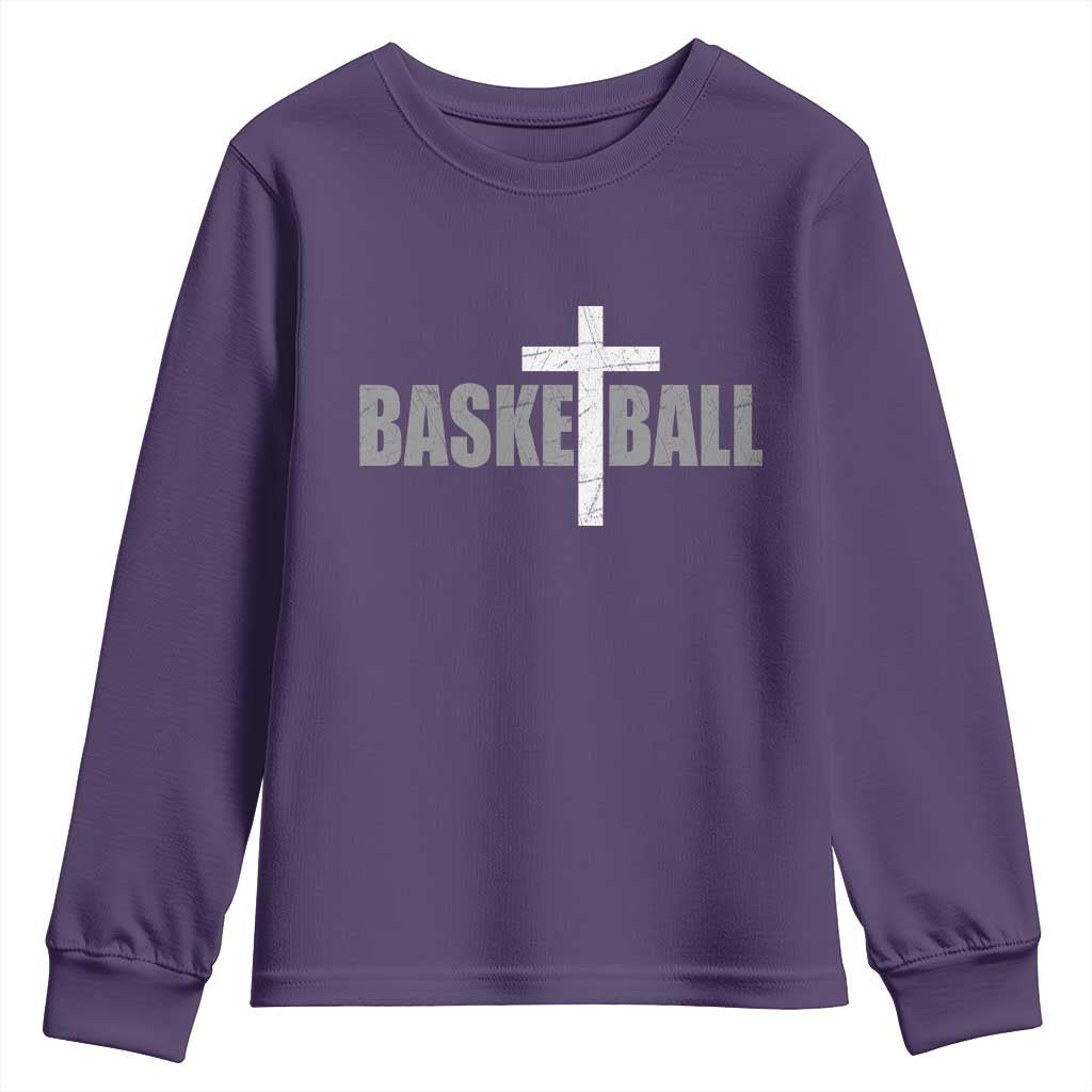 Christian Basketball Cross Youth Sweatshirt Vintage Minimal Religious Faith