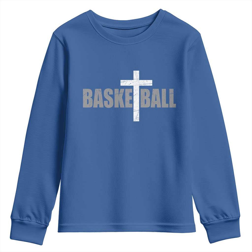 Christian Basketball Cross Youth Sweatshirt Vintage Minimal Religious Faith