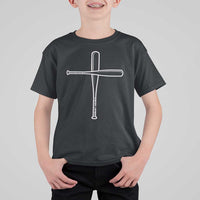 Cross Baseball Bats T Shirt For Kid Religious Christian Faith Sports Coach Pitcher