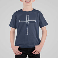 Cross Baseball Bats T Shirt For Kid Religious Christian Faith Sports Coach Pitcher