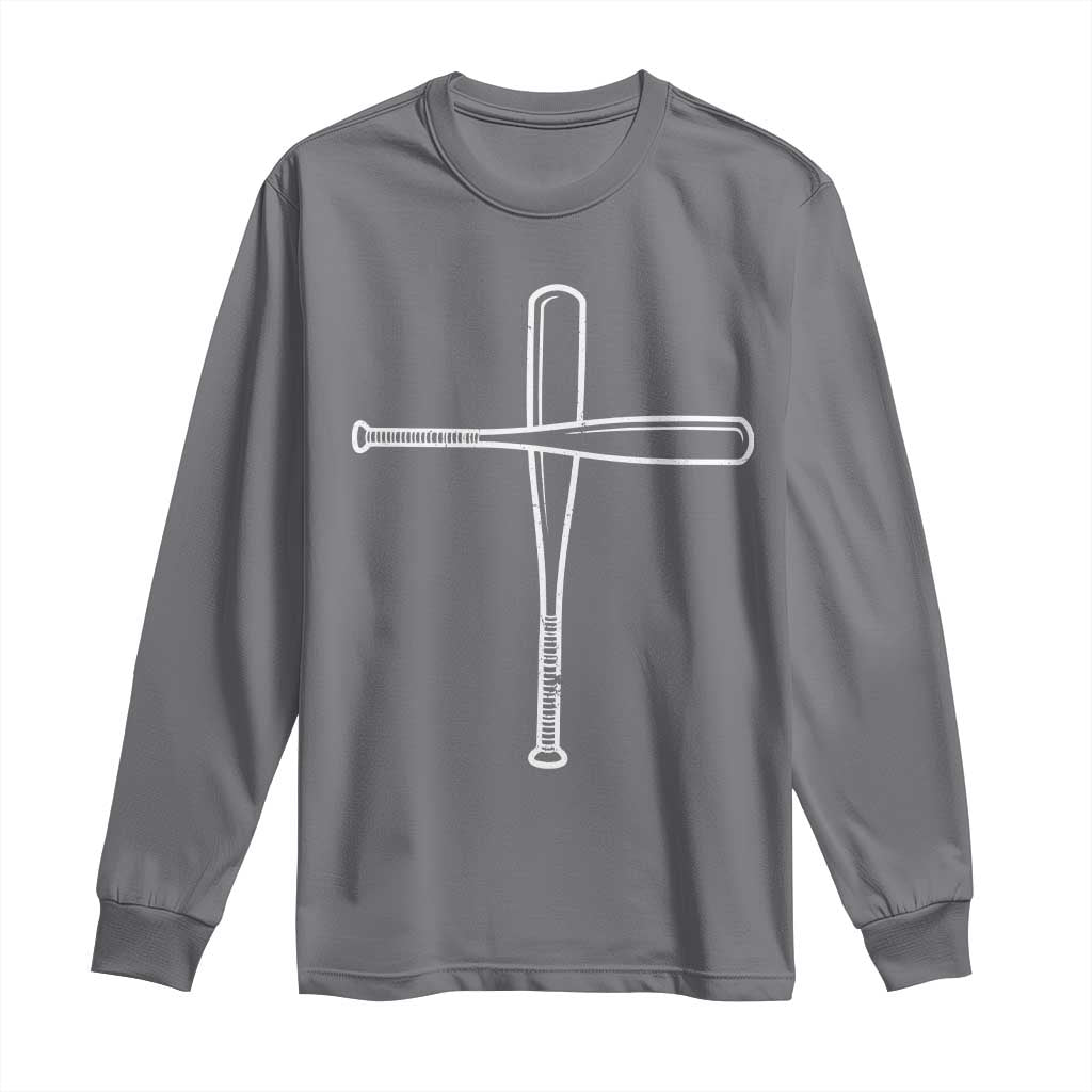Cross Baseball Bats Long Sleeve Shirt Religious Christian Faith Sports Coach Pitcher