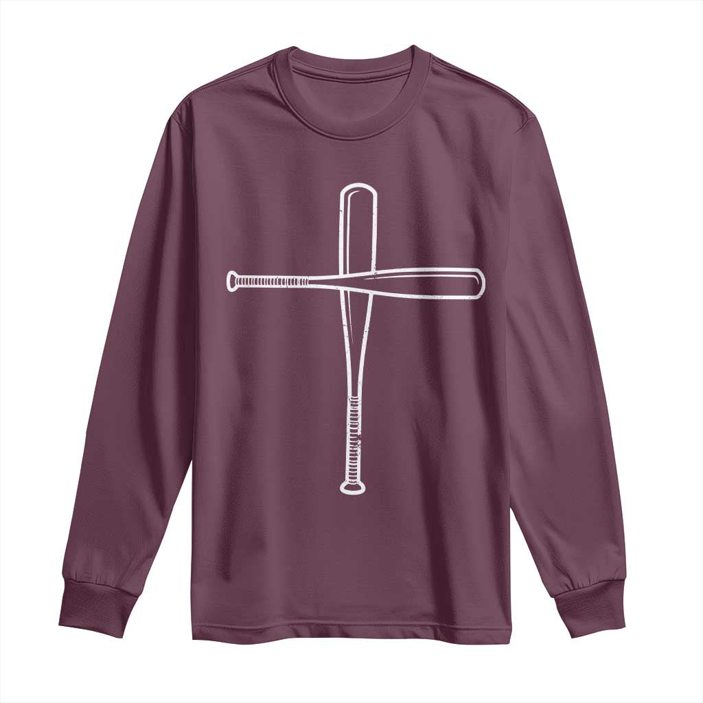 Cross Baseball Bats Long Sleeve Shirt Religious Christian Faith Sports Coach Pitcher
