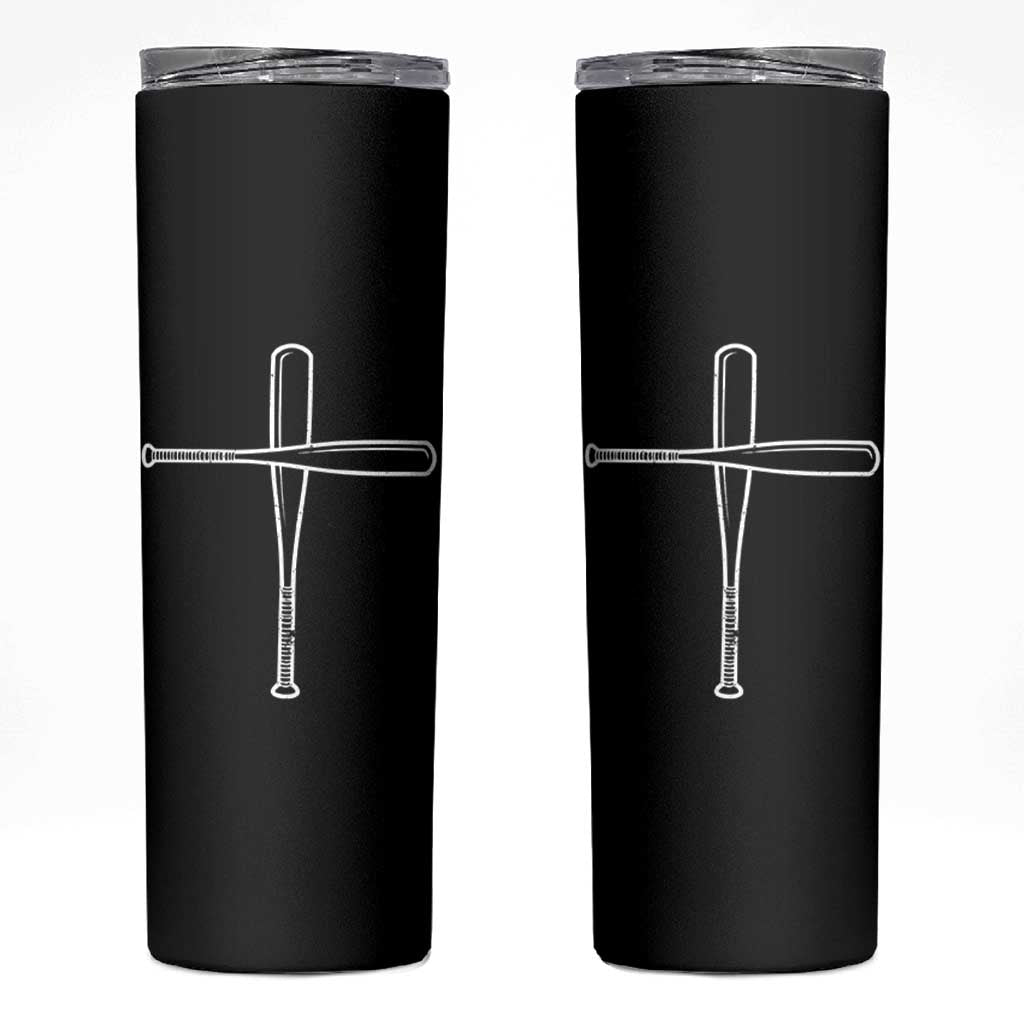Cross Baseball Bats Skinny Tumbler Religious Christian Faith Sports Coach Pitcher