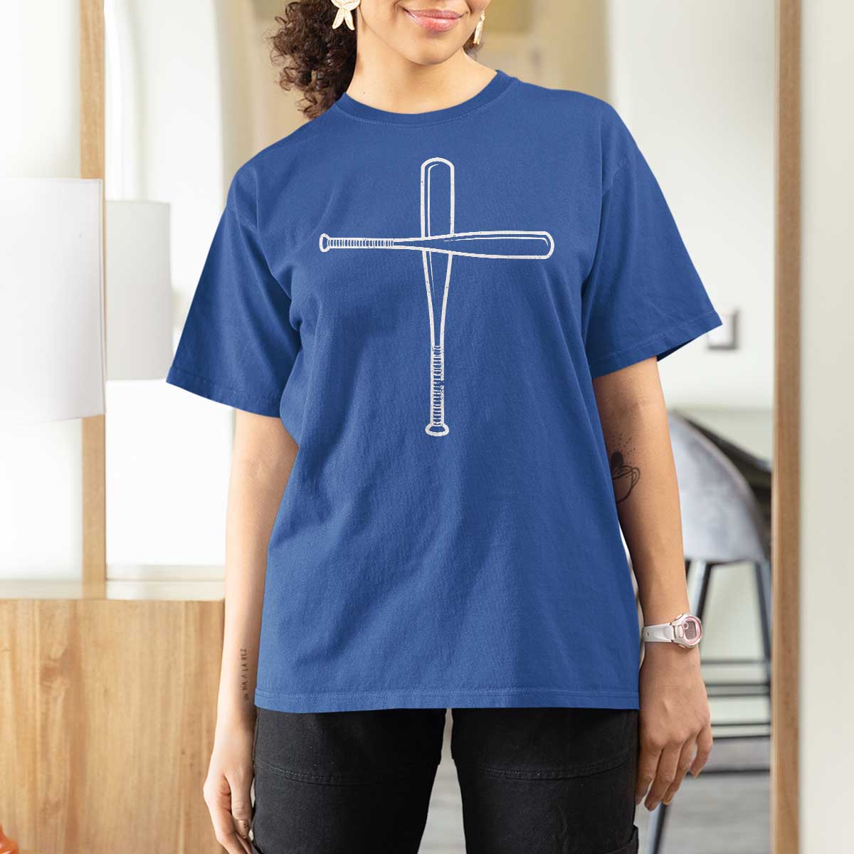 Cross Baseball Bats T Shirt For Women Religious Christian Faith Sports Coach Pitcher
