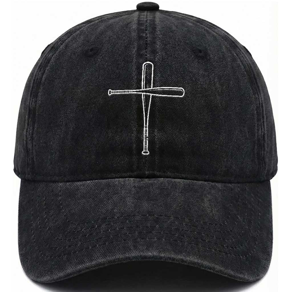 Cross Baseball Bats Washed Cotton Baseball Cap Religious Christian Faith Sports Coach Pitcher