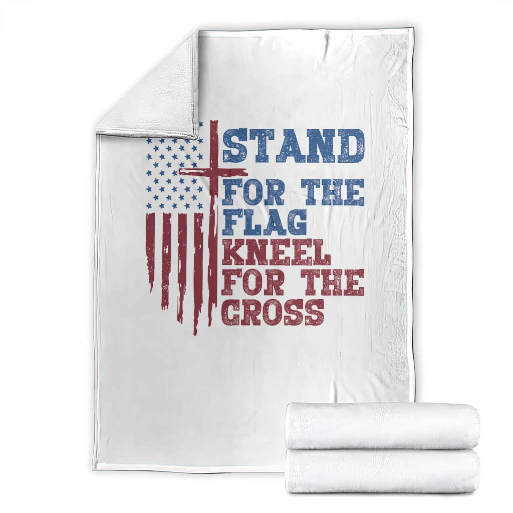 Stand For The Flag Kneel For The Cross Throw Blanket Cross US Flag American Patriotic Christian Faith 4th of July