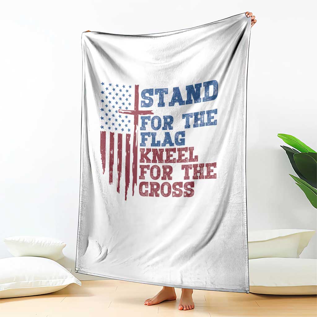 Stand For The Flag Kneel For The Cross Throw Blanket Cross US Flag American Patriotic Christian Faith 4th of July