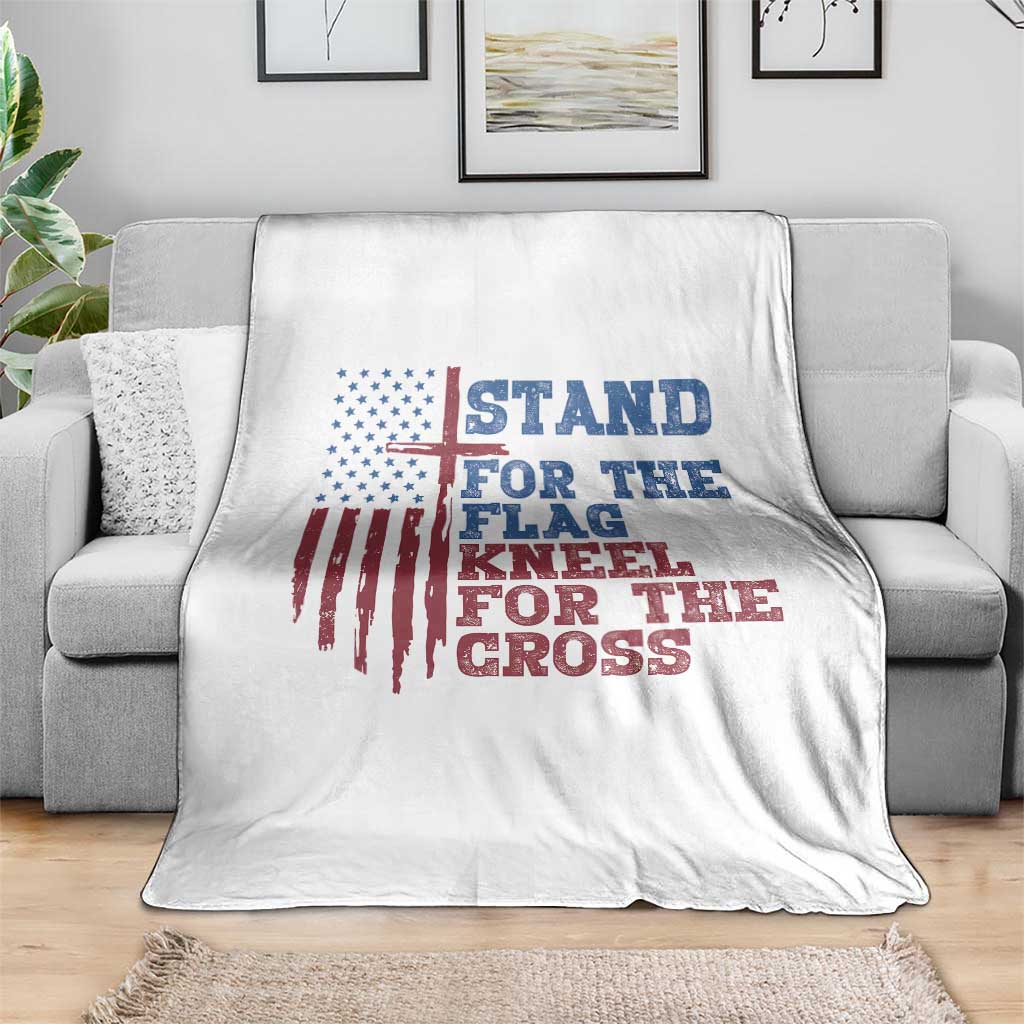 Stand For The Flag Kneel For The Cross Throw Blanket Cross US Flag American Patriotic Christian Faith 4th of July