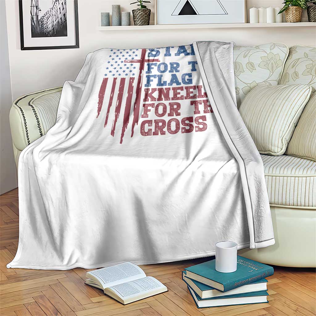 Stand For The Flag Kneel For The Cross Throw Blanket Cross US Flag American Patriotic Christian Faith 4th of July