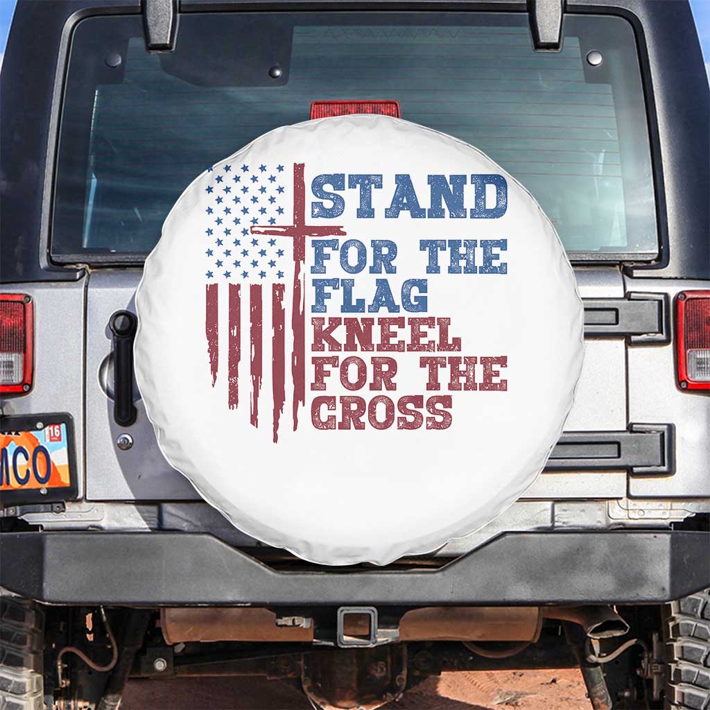 Stand For The Flag Kneel For The Cross Spare Tire Cover Cross US Flag American Patriotic Christian Faith 4th of July