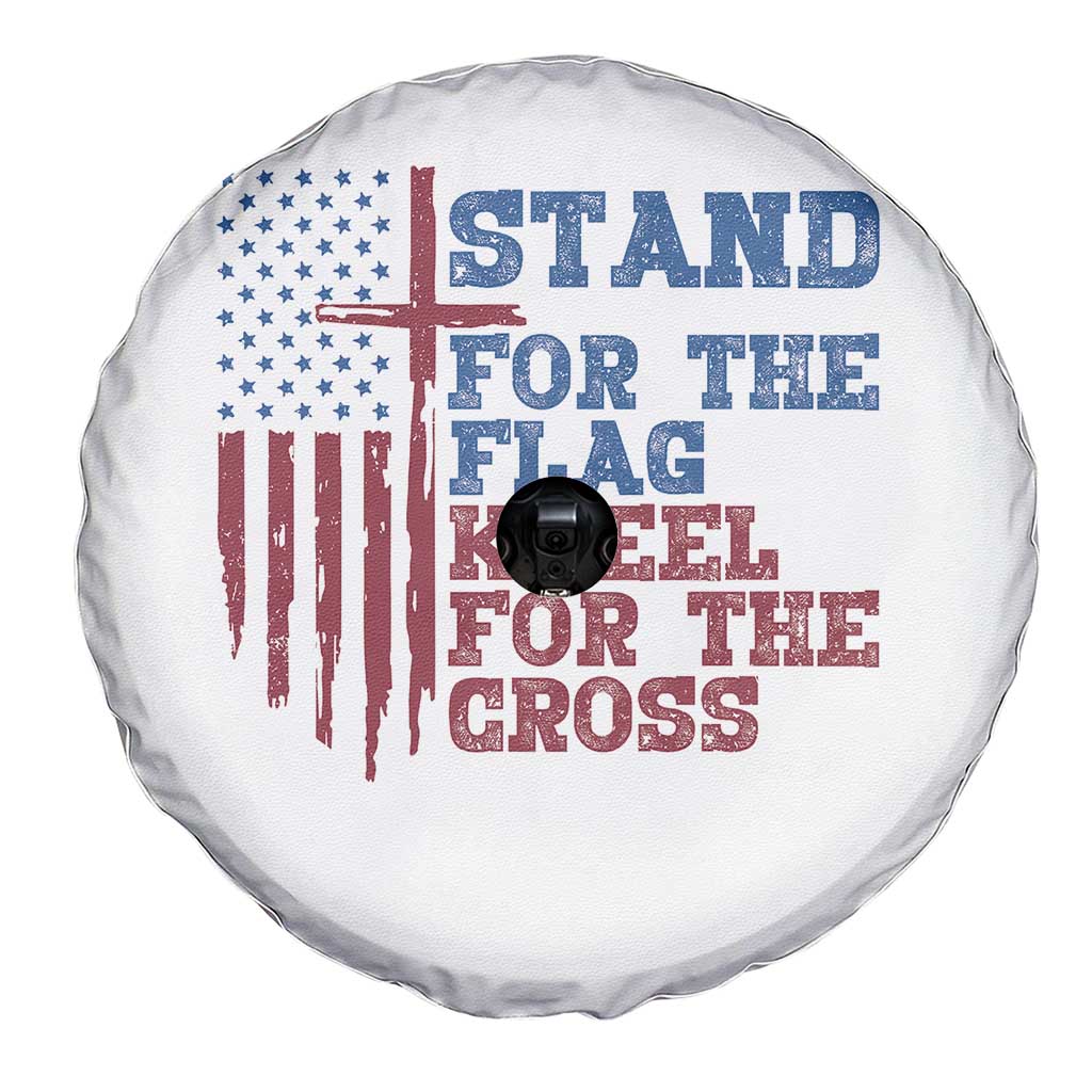Stand For The Flag Kneel For The Cross Spare Tire Cover Cross US Flag American Patriotic Christian Faith 4th of July