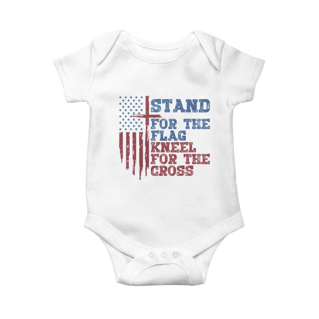 Stand For The Flag Kneel For The Cross Baby Onesie Cross US Flag American Patriotic Christian Faith 4th of July