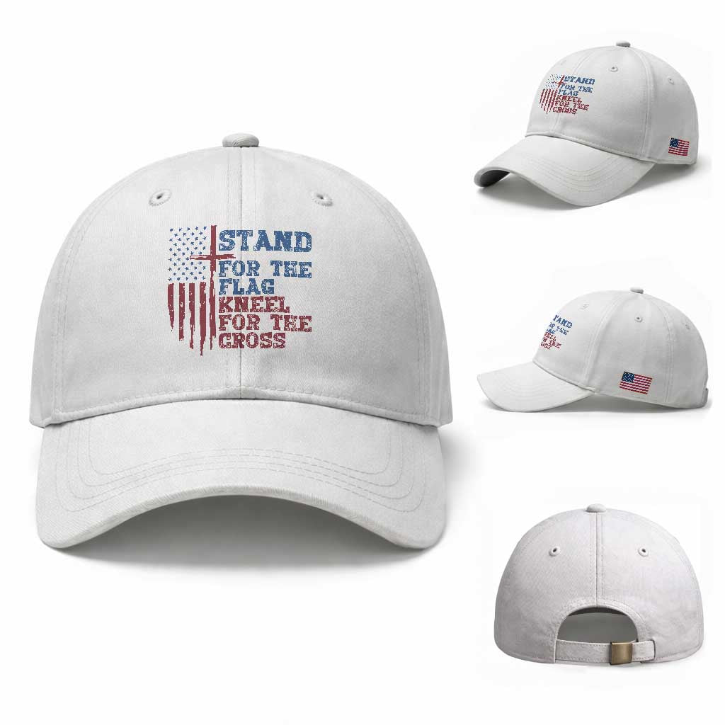 Stand For The Flag Kneel For The Cross Baseball Cap Cross US Flag American Patriotic Christian Faith 4th of July