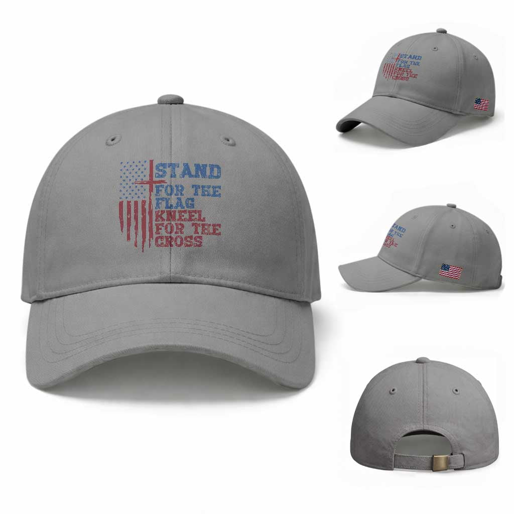 Stand For The Flag Kneel For The Cross Baseball Cap Cross US Flag American Patriotic Christian Faith 4th of July