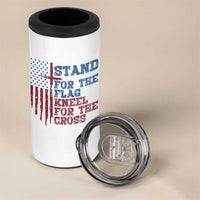 Stand For The Flag Kneel For The Cross 4 in 1 Can Cooler Tumbler Cross US Flag American Patriotic Christian Faith 4th of July