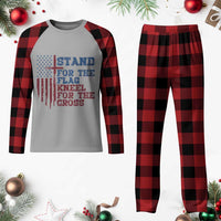 Stand For The Flag Kneel For The Cross Plaid Pajama Set Cross US Flag American Patriotic Christian Faith 4th of July