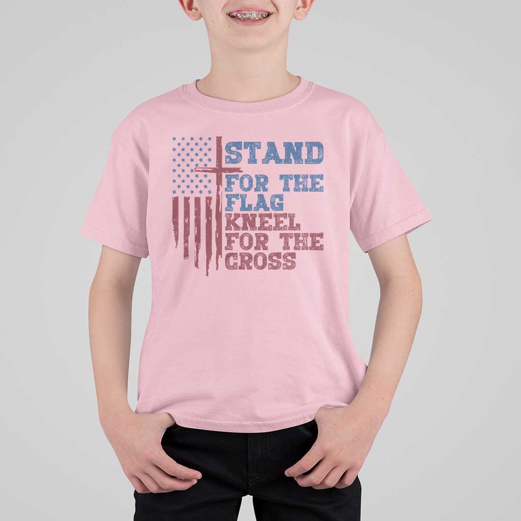 Stand For The Flag Kneel For The Cross T Shirt For Kid Cross US Flag American Patriotic Christian Faith 4th of July