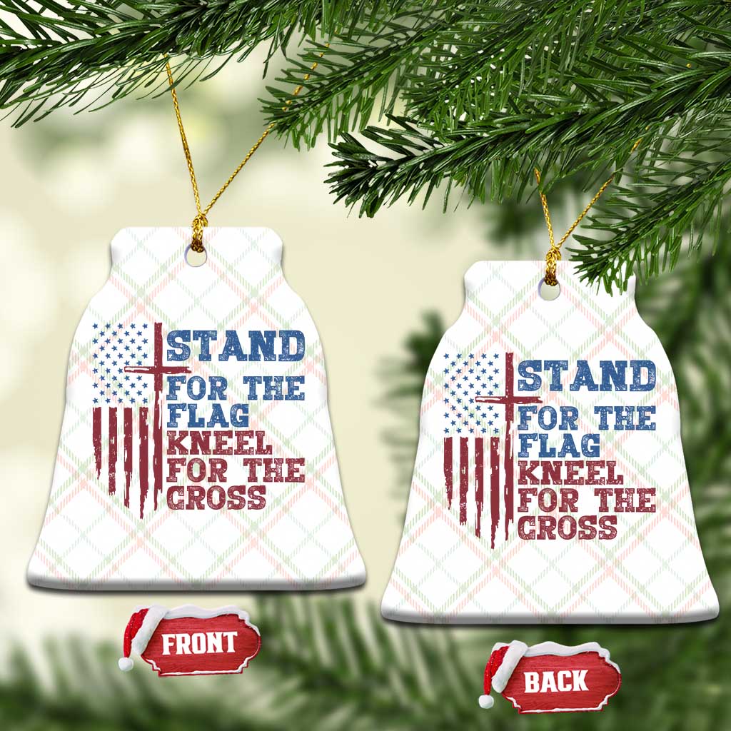 Stand For The Flag Kneel For The Cross Ceramic Ornament Cross US Flag American Patriotic Christian Faith 4th of July