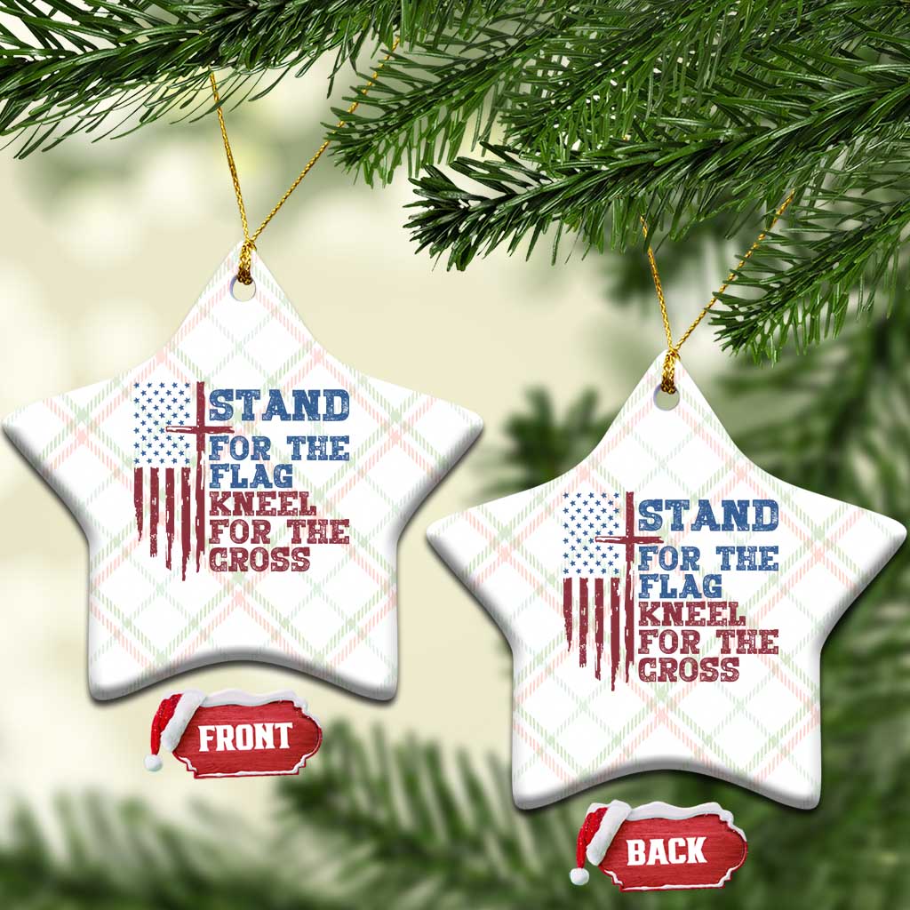 Stand For The Flag Kneel For The Cross Ceramic Ornament Cross US Flag American Patriotic Christian Faith 4th of July