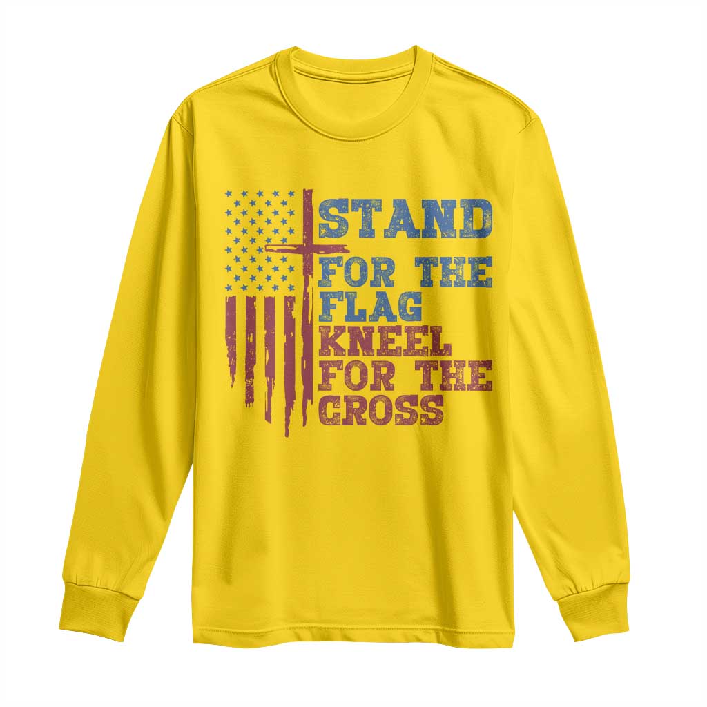 Stand For The Flag Kneel For The Cross Long Sleeve Shirt Cross US Flag American Patriotic Christian Faith 4th of July