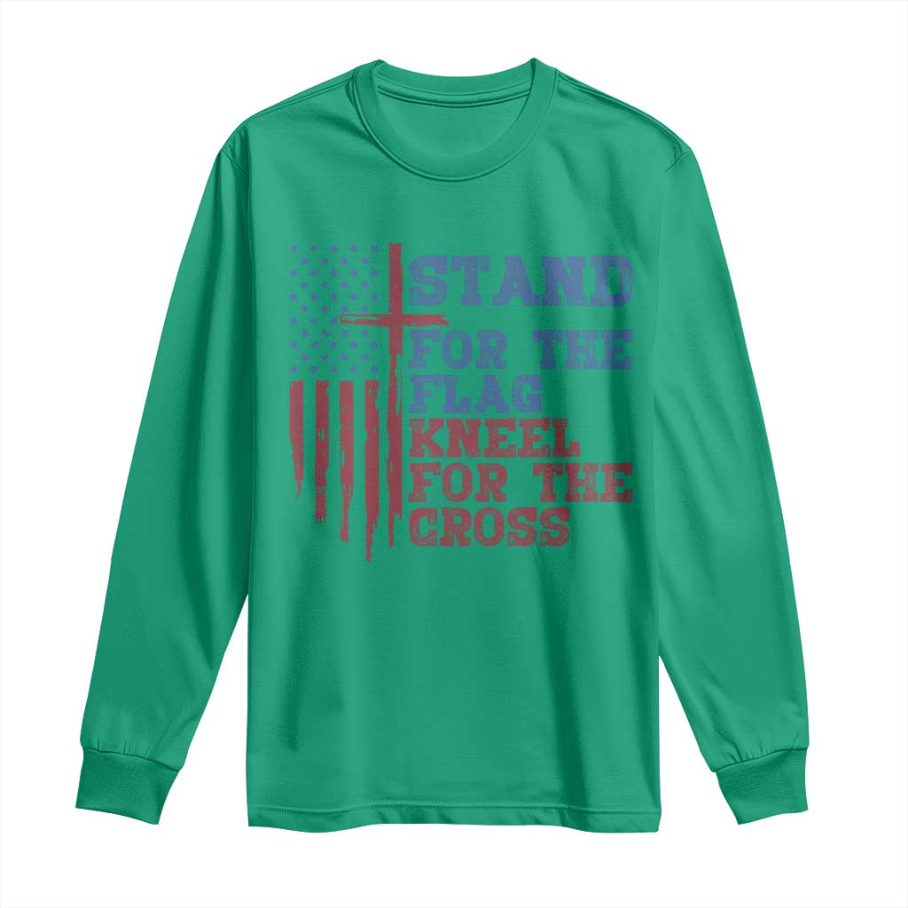 Stand For The Flag Kneel For The Cross Long Sleeve Shirt Cross US Flag American Patriotic Christian Faith 4th of July
