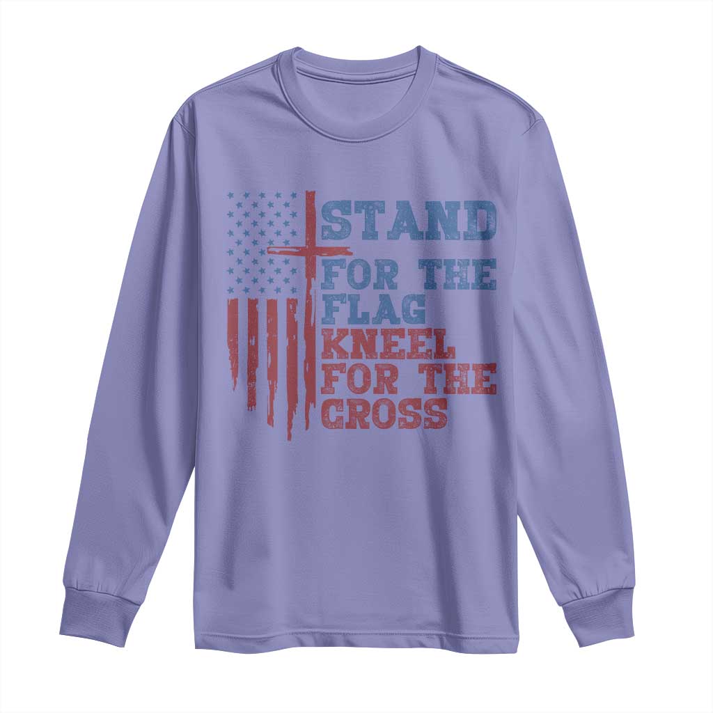 Stand For The Flag Kneel For The Cross Long Sleeve Shirt Cross US Flag American Patriotic Christian Faith 4th of July