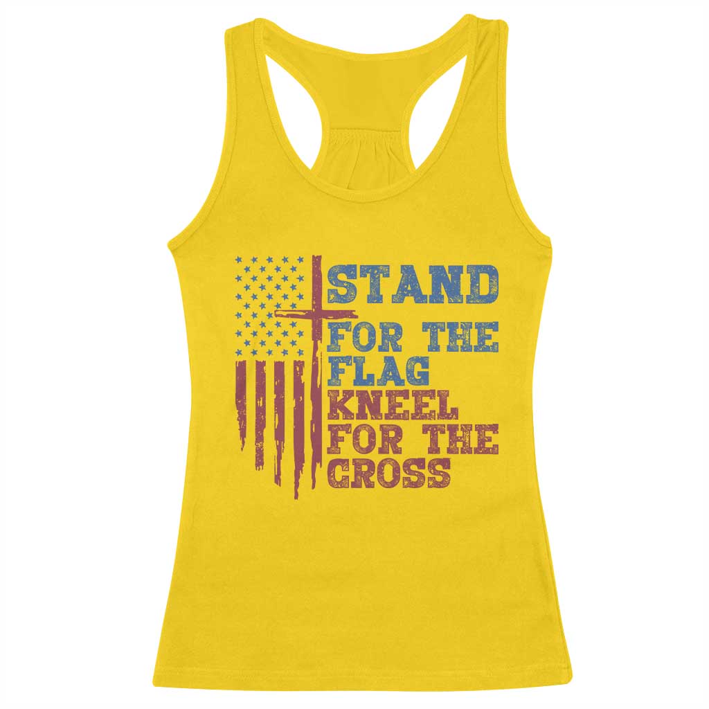 Stand For The Flag Kneel For The Cross Racerback Tank Top Cross US Flag American Patriotic Christian Faith 4th of July