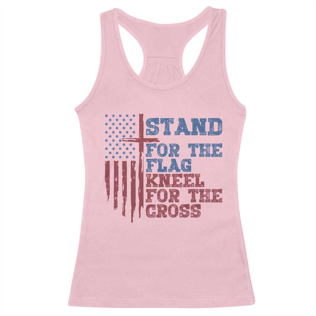 Stand For The Flag Kneel For The Cross Racerback Tank Top Cross US Flag American Patriotic Christian Faith 4th of July