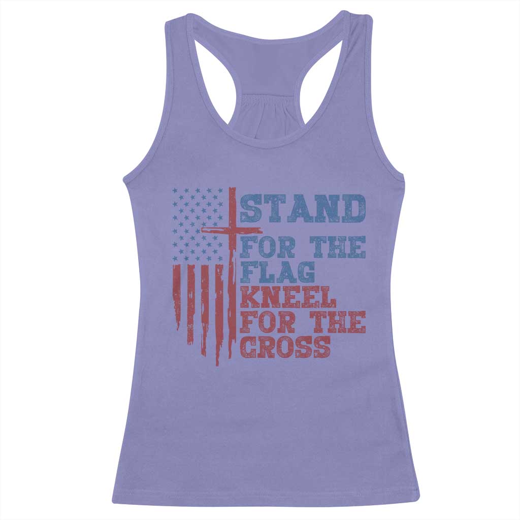 Stand For The Flag Kneel For The Cross Racerback Tank Top Cross US Flag American Patriotic Christian Faith 4th of July