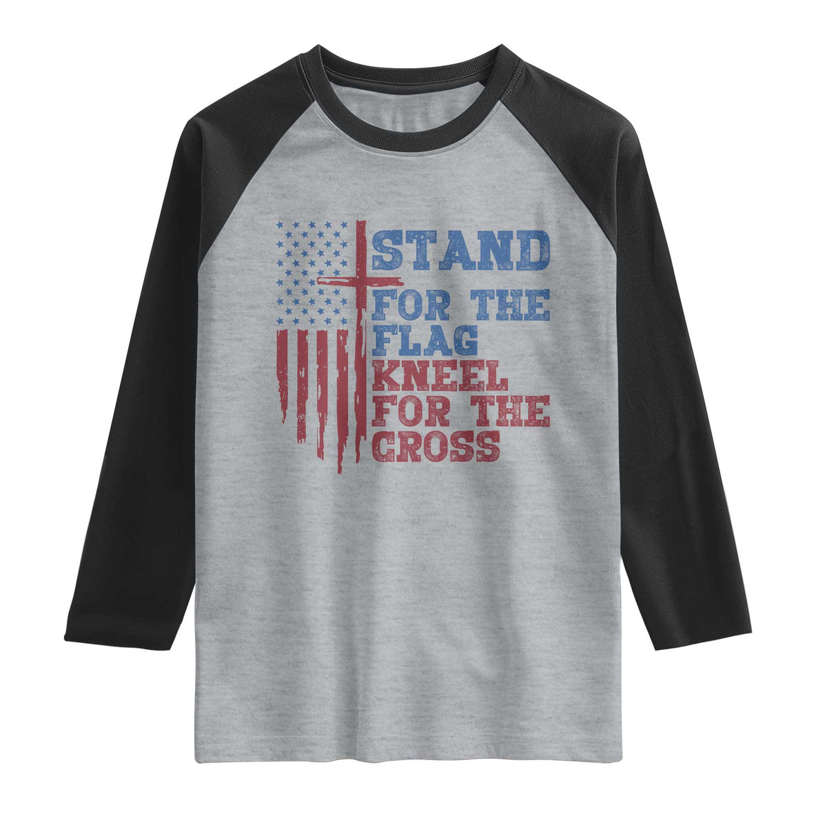 Stand For The Flag Kneel For The Cross Raglan Shirt Cross US Flag American Patriotic Christian Faith 4th of July