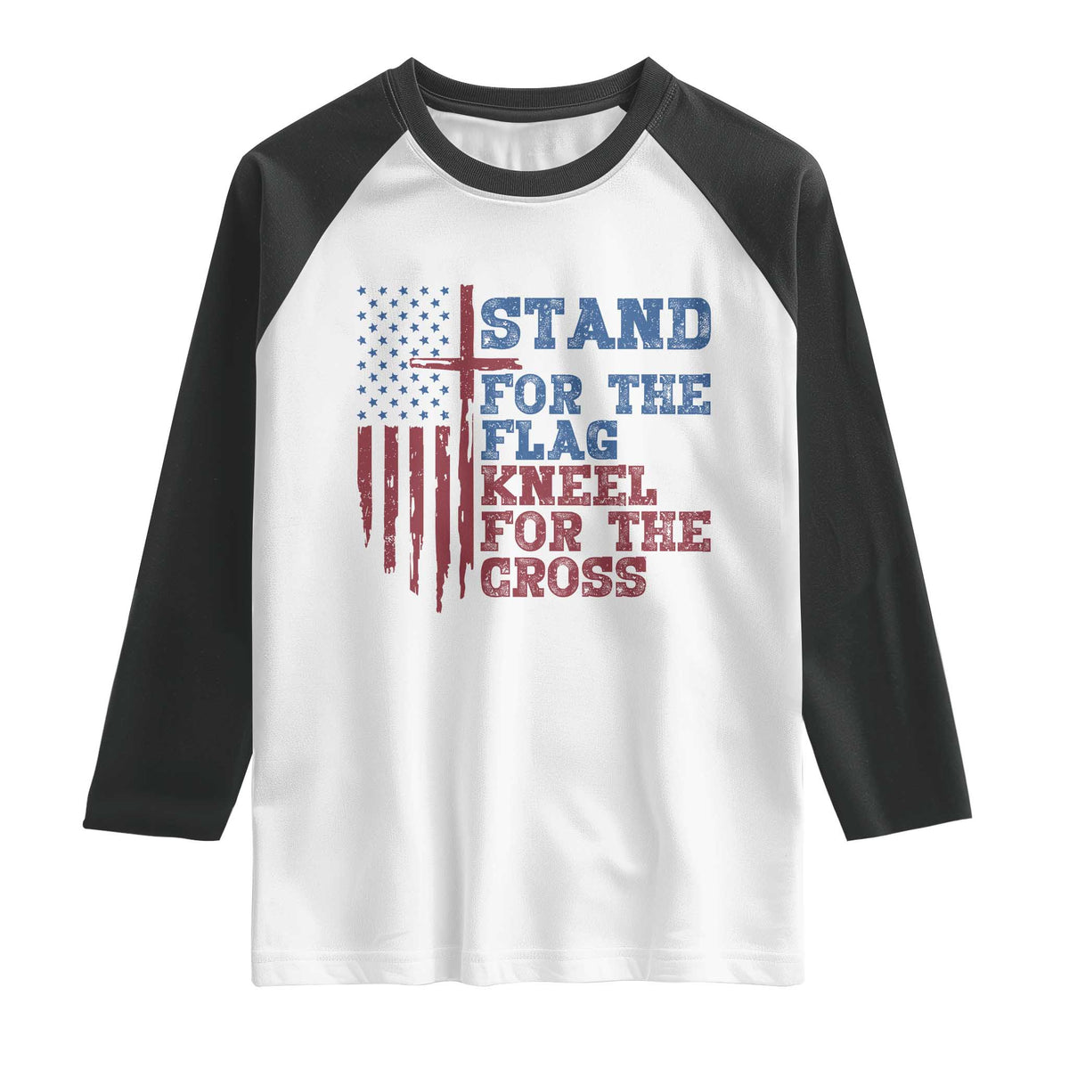 Stand For The Flag Kneel For The Cross Raglan Shirt Cross US Flag American Patriotic Christian Faith 4th of July