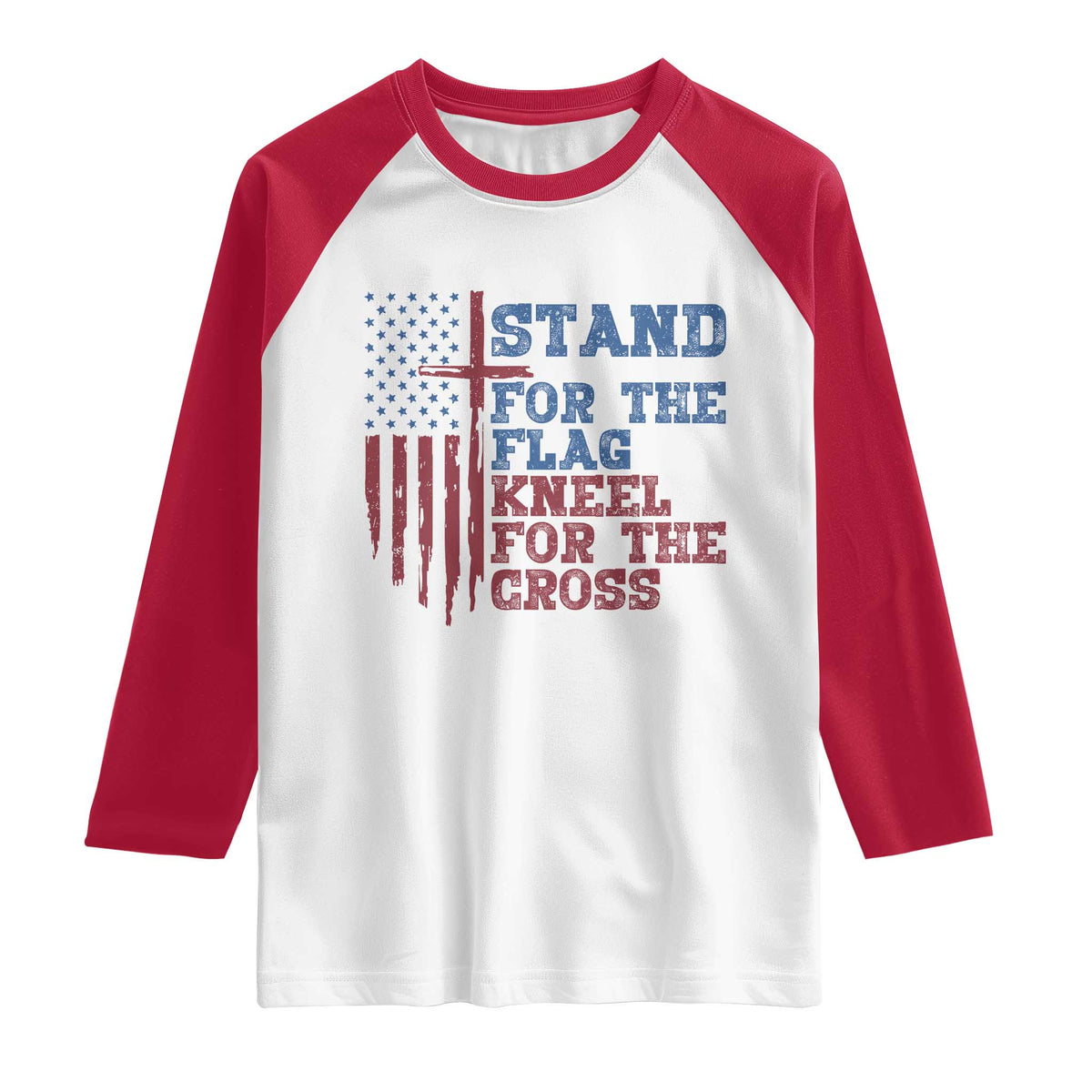 Stand For The Flag Kneel For The Cross Raglan Shirt Cross US Flag American Patriotic Christian Faith 4th of July