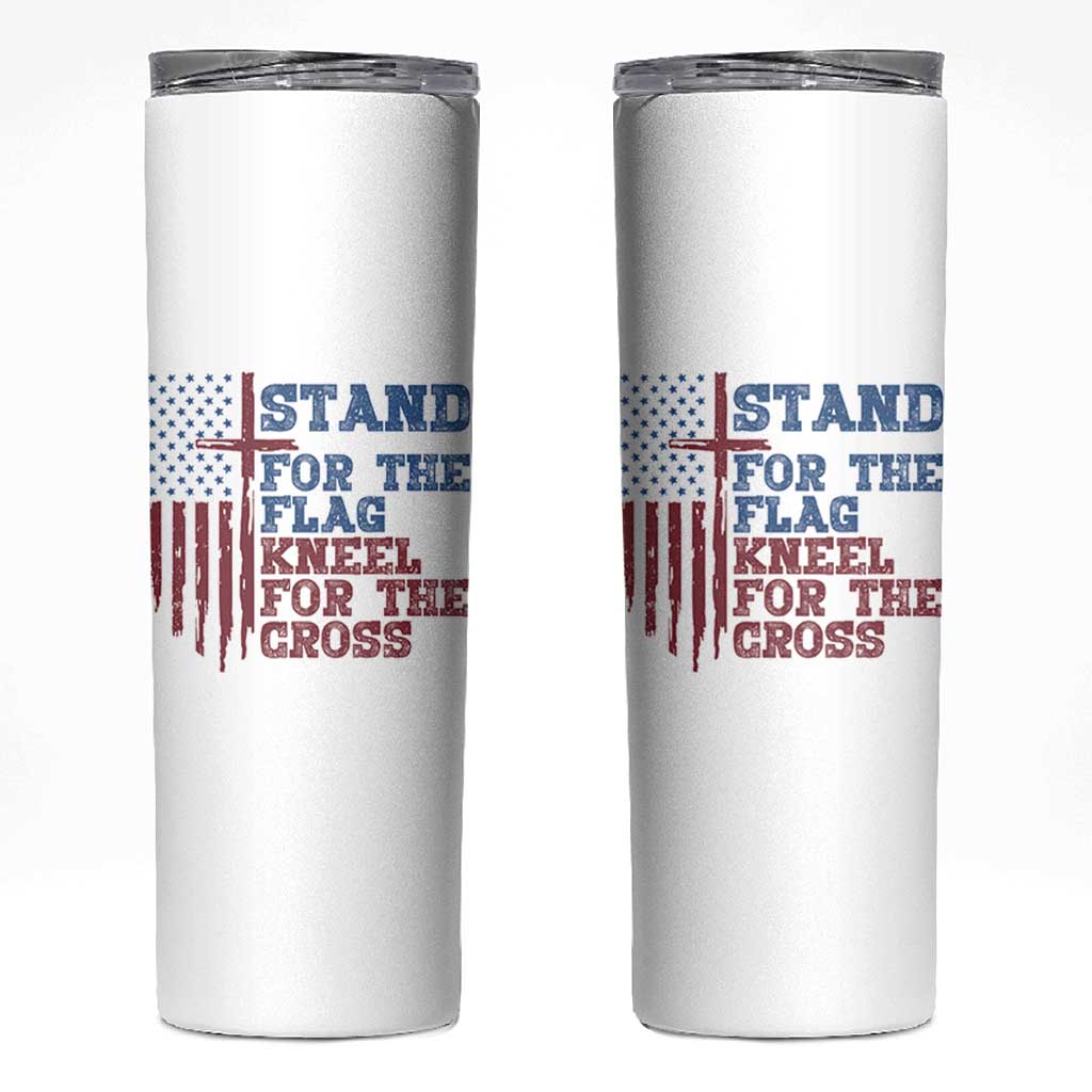 Stand For The Flag Kneel For The Cross Skinny Tumbler Cross US Flag American Patriotic Christian Faith 4th of July