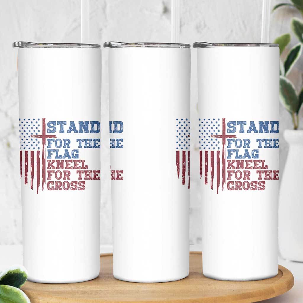 Stand For The Flag Kneel For The Cross Skinny Tumbler Cross US Flag American Patriotic Christian Faith 4th of July