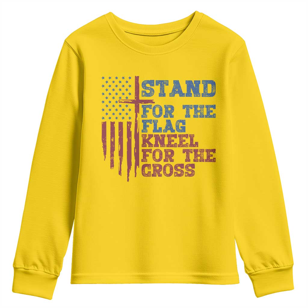 Stand For The Flag Kneel For The Cross Youth Sweatshirt Cross US Flag American Patriotic Christian Faith 4th of July