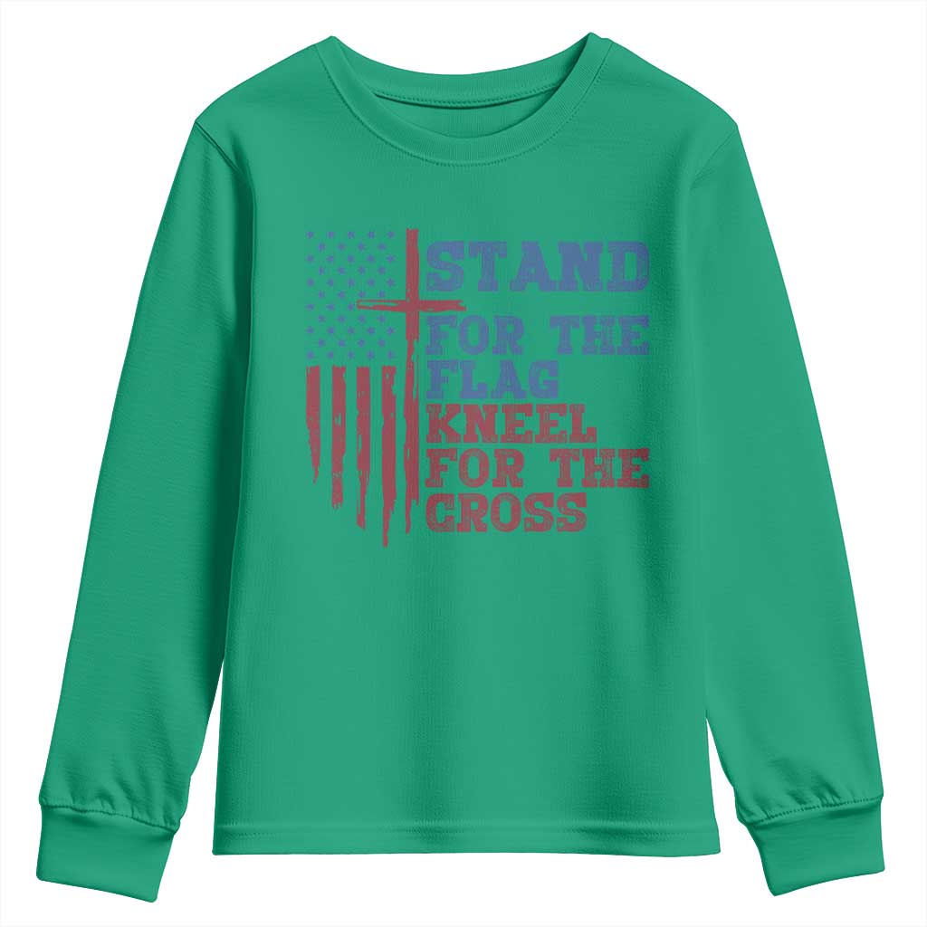 Stand For The Flag Kneel For The Cross Youth Sweatshirt Cross US Flag American Patriotic Christian Faith 4th of July