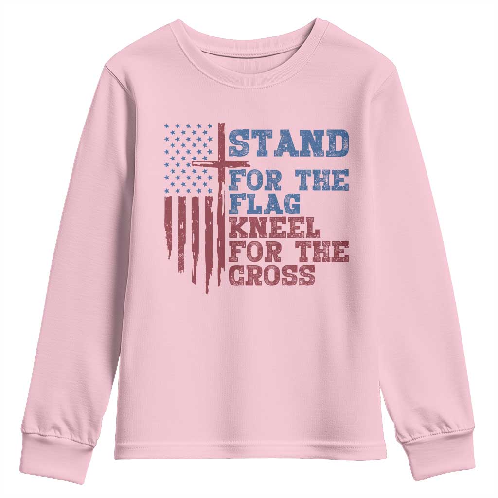 Stand For The Flag Kneel For The Cross Youth Sweatshirt Cross US Flag American Patriotic Christian Faith 4th of July