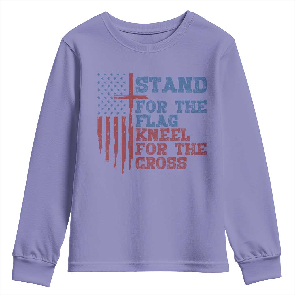 Stand For The Flag Kneel For The Cross Youth Sweatshirt Cross US Flag American Patriotic Christian Faith 4th of July